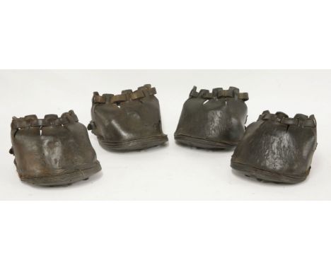 A rare set of four leather grass shoes,for a horse pulling a mower or roller (4)