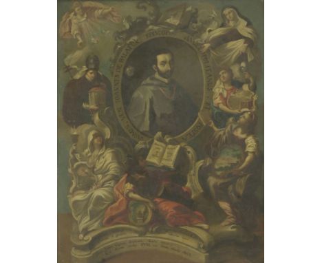 Manuel Serna (Mexican, 18th century)PORTRAIT OF JUAN DE PALAFOX (1600-1659), BISHOP OF PUEBLA ,IN A CARTOUCHE SURROUNDED BY S