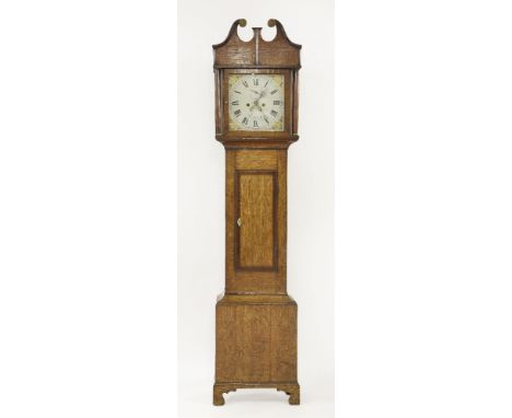 A small Regency eight-day oak(?) longcase clock, the 12in square painted dial, by William Burch of Glastonbury, c.1820,205cm 