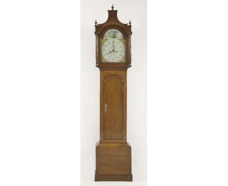 A George III eight-day longcase clock,by Fulcher, Acle, the painted arched dial with a rocking ship in the arch, a seconds di