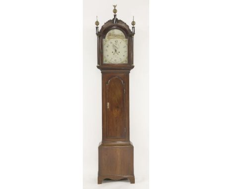 A George III mahogany and eight-day longcase clock,by Hedge, Colchester, the painted arched dial with a seconds dial and cale