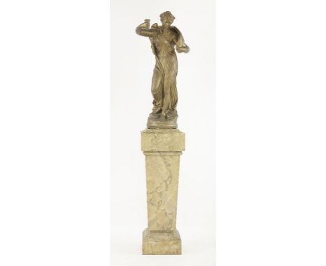 After Humphrey Hopper (1765-1844),a painted plaster figure of a classical maiden as a torchère, now standing on a painted woo