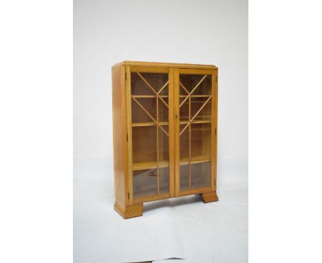 Art Deco light oak china or display cabinet, 88cm wide x 122cm high  