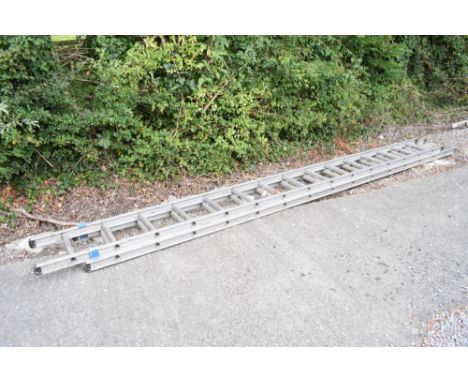Aluminium extending ladder, of two thirteen-foot sections, total 792cm  