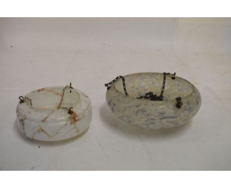 Two early to mid 20th Century mottled glass ceiling light shades, the larger 41cm diameter (2)  