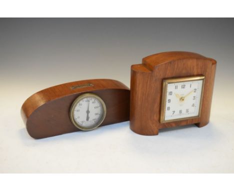 Maritime Interest - Early 20th Century eight day mantel clock and Rototherm cased in timber with plaques stating 'Made from t