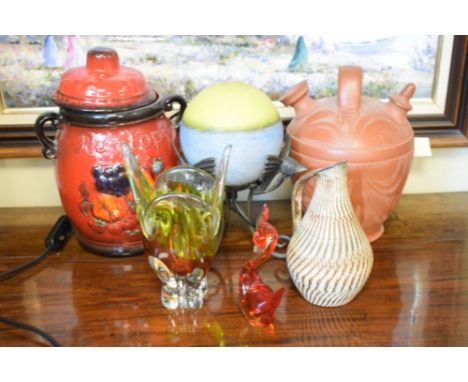 Quantity of decorative ceramics, glass and a table lamp  