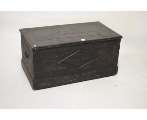 Late 19th/early 20th Century black-painted pine trunk or bedding chest, 96.5cm wide  