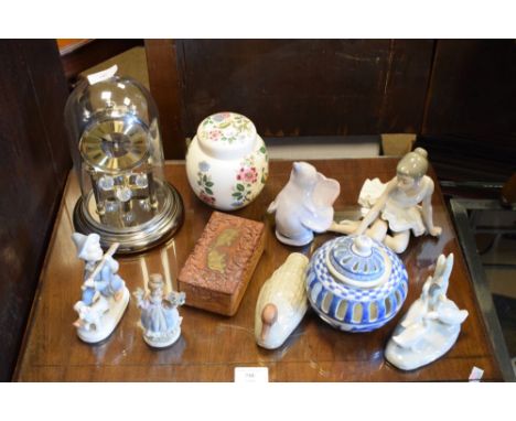 Assorted collectables to include; Nao ballerina and group of ducks, Anniversary or torsion clock, etc  