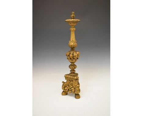 Reproduction gilt finish lamp base, 60cm high excluding fittings  