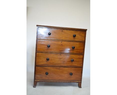 Good quality Victorian mahogany and ebonised inlaid chest of four long drawers on splayed bracket feet, 110cm wide  