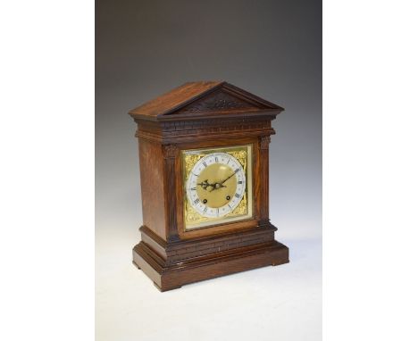 Winterhalder &amp; Hofmeier - Early 20th Century German oak-cased mantel clock, 41cm high  