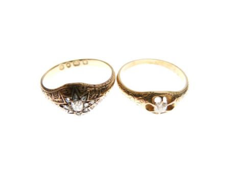 18ct gold and diamond dress ring, the gypsy-set central stone within a border of small stones, size L, together with an unmar