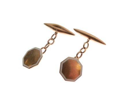 Pair of 9ct gold and white enamel cufflinks of octagonal design, 4g gross approx  