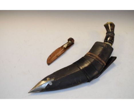 Indian horn handled dagger in leather scabbard containing two throwing daggers and one other sheath knife  