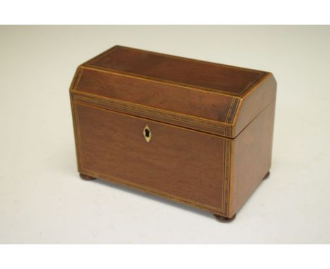 George III inlaid tea caddy enclosing two divisions, 18.5cm wide  
