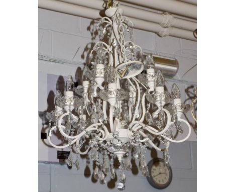 A Laura Ashley white painted metal twelve light chandelier, 75cm drop
