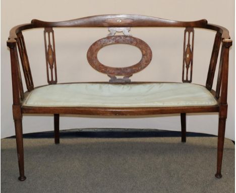 An Edwardian mother of pearl inlaid parlour sofa, 120cm