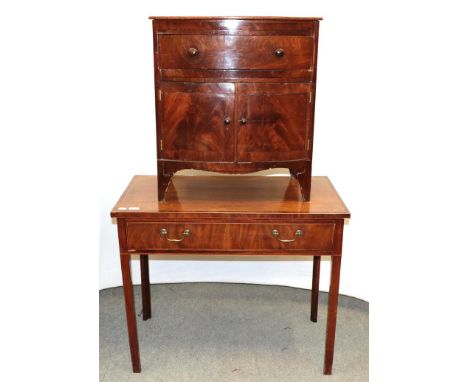 A 19th century inlaid mahogany side table, 92cm by 50cm by 77cm, together with a Georgian mahogany commode (converted) 64cm b