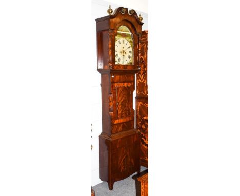 A mahogany 8 day longcase clock circa 1830, 14'' arch painted dial with Roman numerals, with indistinct signature, 234cm.  Ca