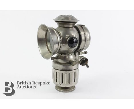 Nickel plated brass veteran acetylene headlamp, self generating suitable for a motorcycle or motor tricycle circa 1899-1909, 
