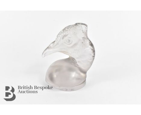 Rene Lalique, 'Tête de Paon' peacock mascot, engraved R. Lalique, approx. 18 cms h. Note: sadly this peacock has lost his cre