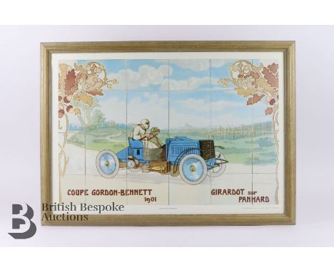 After The Michelin House Ceramic Tiles, two prints after the art of Ernest Montaut pre-1910 vintage motor cars, published by 