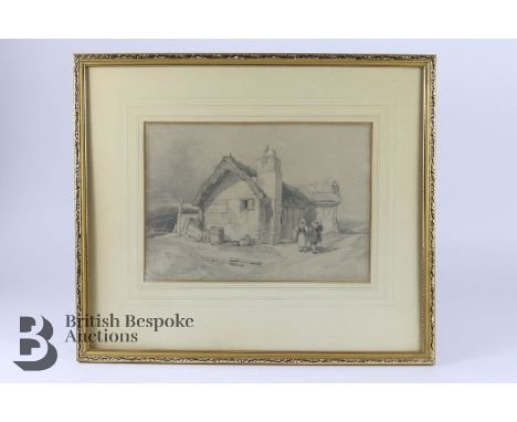 Miles Edmund Cotman (1810-1958) pencil sketch on buff paper, entitled Cottage in Normandy', signed lower right 1856, approx 3
