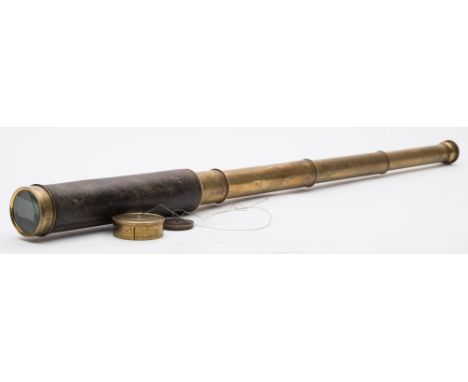 A  brass four draw 'Best Portable Achromatic'  telescope, by Josh Somalvico & Co ,London, the 2 inch main tube with black lea