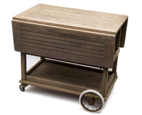 A teak garden trolley from the ship's timbers of SS Nestor by Hughes Bolckow Ship breaking Company Ltd:, the rectangular  top