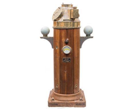 A 'Sestrel' teak and brass ship's binnacle by Henry Browne & Son , Essex:, type number 90327, the brass conical cover with ob
