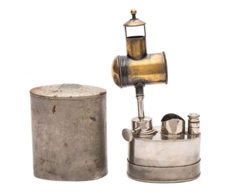 An early 20th century  brass and nickel plated portable microscope lantern by J Weiss & Son, London:, the oval tin case enclo