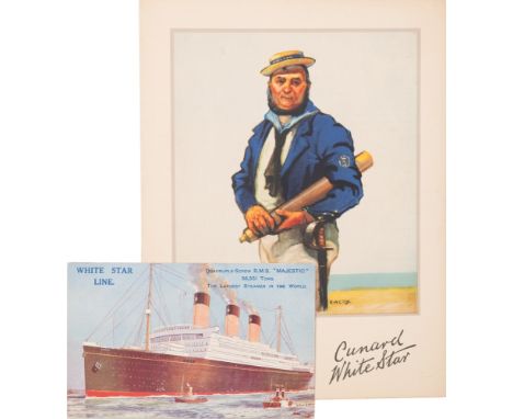 A Cunard White Star Line menu  for RMS Majestic, Wednesday September 25, 1935:, with portrait of a sailor after E A Cox to co
