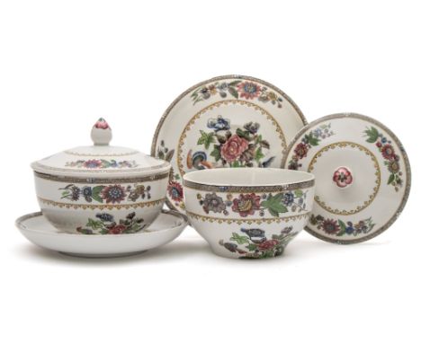 A pair of  'Heron' pattern soup bowls and covers and two matching saucers for the Canadian Pacific Ocean Service by Copeland 