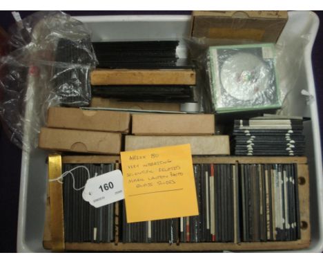 An accumulation of glass plate negatives and scientific diapositive 3 inch lantern slides:, various subject matters including