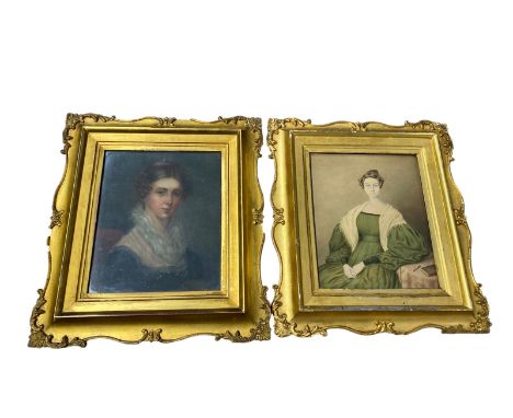 Oil on canvas of Georgian lady inscription on verso Elizabeth Bennett or Bassett, together with a watercolour portrait in mat