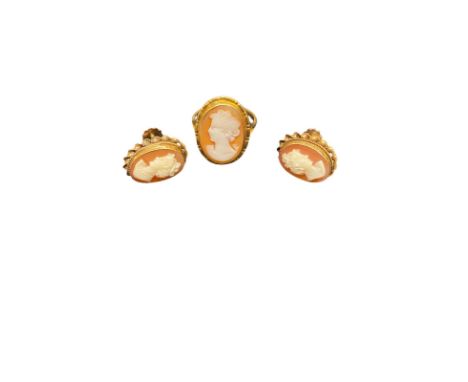 9ct gold cameo earrings and ring, ring size O, 7g total weight £90-£120