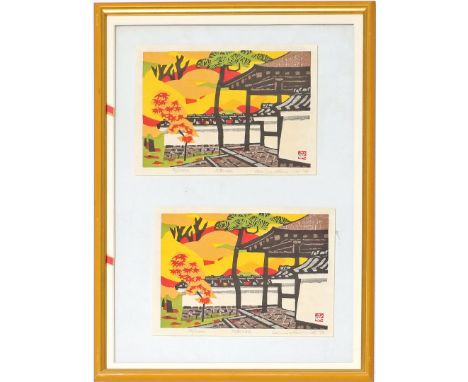 Hashimoto, Okiie (1899 Japan 1993) Zwei Farbholzschnitte (doppelt): Haus im Herbst. Je mit Bleistift sign., bez. und Ex. 35 b