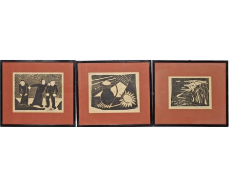 Thylmann, Karl (1888 Darmstadt - Groß-Auheim 1916) Sieben Grafiken und Buch. Linoldrucke (Altersspuren), je mit Bleistift sig