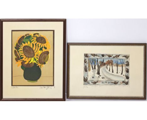 Mühlenhaupt, Kurt (1921 Klein Ziescht- Berlin 2006) Zwei Graphiken, dabei "Sonnenblumen" und "...Gatow und Kladow". Einmal aq