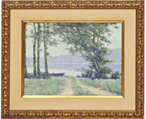 Gisson, Andre (1928 Amerika 2003) Bäume in Tours (Seeufer mit Kind und Mutter). Öl/Lwd., li. u. sign. 30x 41 cm. R. Vergl. "T