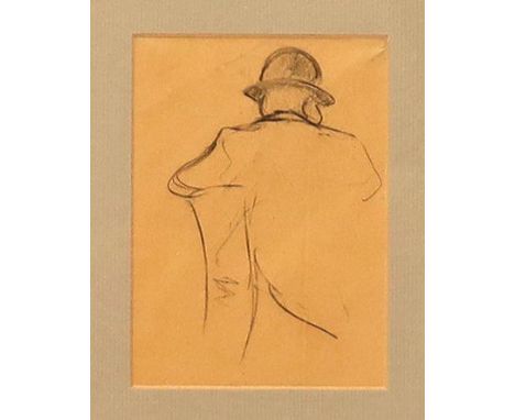 Zille, Heinrich (1858 Radeburg - Berlin 1929) Sitzender Mann mit Melone. Kohlezeichnung (l. Altersspuren), verso roter Nachla