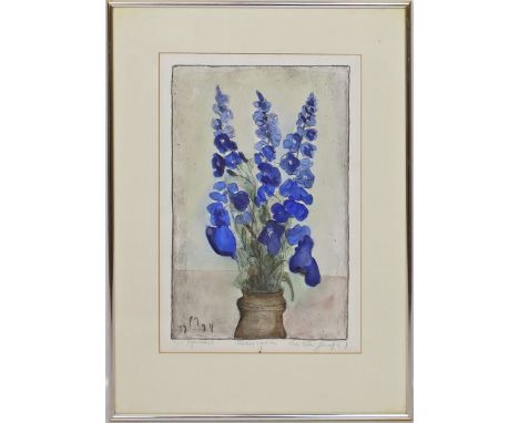 Mühlenhaupt, Kurt (1921 Klein Ziescht - Bergsdorf 2006) "Rittersporn", so betitelt. Aquarellierte Lithographie, re. u. mit Bl