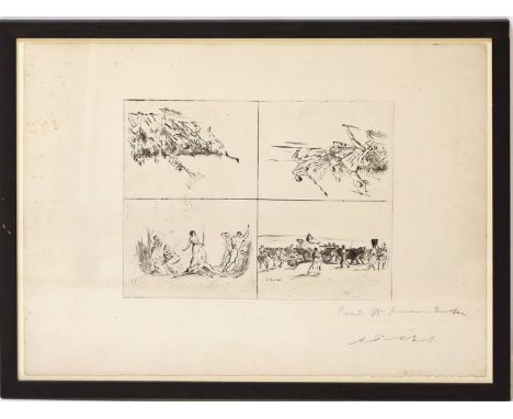 Partikel, Ernst Fritz Alfred (1888 Goldap, Ostpreußen - Ahrenshoop 1945) Vierfelder-Probedruck. Radierung (stockfleckig), re.
