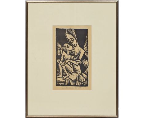 Maetzel-Johannsen, Dorothea (1886 Lehnsahn - Hamburg 1930) "Mutter und Kind", so unterhalb der Darstellung betitelt. Holzschn