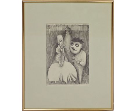 Strang, Peter (1936 Dresden 2022) "Groteskes Paar vor dem Fasanenschlösschen", 2002. Bleistift/Papier. 29,5x 19,5 cm. PP., R.