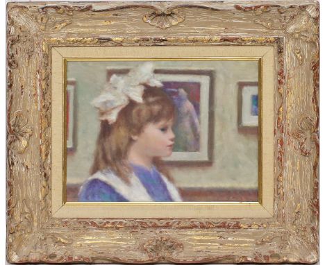 Gisson, Andre (1928 Amerika 2003) Mädchen (wohl Marie) in einem Museum vor einem Degas. Öl/Lwd., re. u. sign. 23x 30 cm. R.