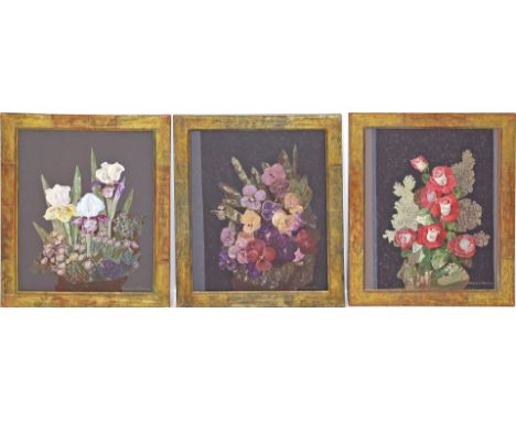 Ackermann, Rudolf Werner (1908 Barmen - Düsseldorf 1982) Drei Blumenstilleben "Rotweiße Rosen", "Stiefmütterchen" und "Iris",