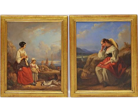 Delacroix, Auguste (1809 Boulogne-sur-Mer 1868) Pendants: "Strickende Fischerin mit Kind, aufs Meer hinausschauend" und "Jung