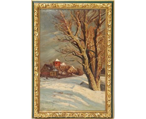 Tübbecke, Paul Wilhelm (1848 Berlin - Weimar 1924) Winterliche Dorflandschaft. Öl/Holzplatte, li. u. sign. Ca. 96x 64 cm. R.